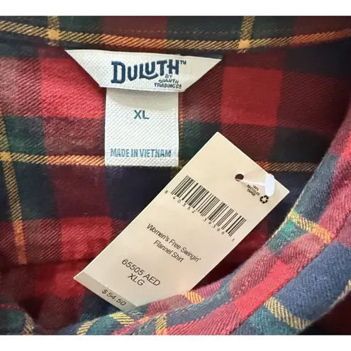 NWT Duluth Free Swingin Red Plaid Flannel Shirt Reach Gussets Bi