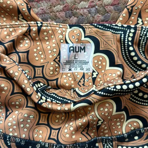 AUM BROWN & BLACK MANDALA PATTERN YOGA LEGGINGS Size L