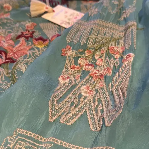 Johnny Was heavily embroidered “Albee” blouse in marine blue NWT