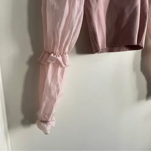 ZARA  Women Organza puff sleeve pale pink  Knit Top