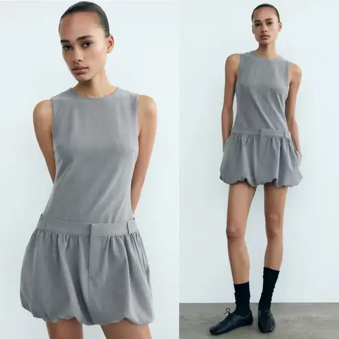 ZARA Small Structured Grey Bubble Hem Mini Dress