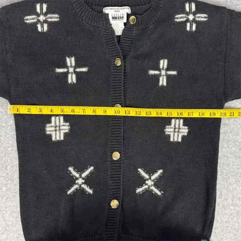 Leslie Fay Vintage Women's Black Cardigan Sweater M Christmas Applique