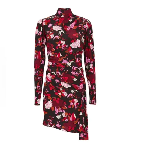 ALC Frank A.L.C. Silk Marcel Floral Draped Floral Stretch Mini Dress Black Pink Size 10