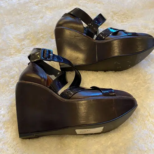 Robert Clergerie Paris Choc Brown Leather Platform Shoes, 5β/1.75β Wedge Heel/9B Size 9