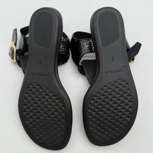 Aerosoles Isa Comfort Casual Flat Thong Sandals Black Snake Faux Leather NWOB 7
