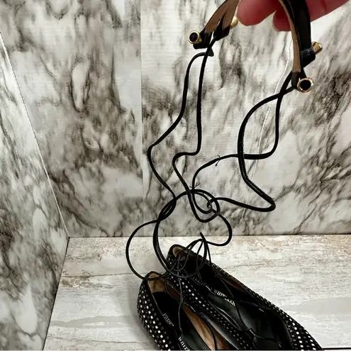 Black Lace Up Leg Wrap Gladiator Leather Ballet Flats Woven Handmade Basketweave Size 9