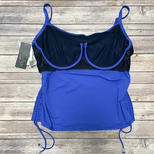 Skye Cobalt Blue Velveteen Polka Dot Tankini NOS Medium D Cup Underwire Ruching