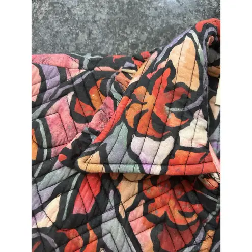 Floral Quilted Jacket Women’s Large Boho Cottagecore Whimsy Artsy Coat Pockets Red