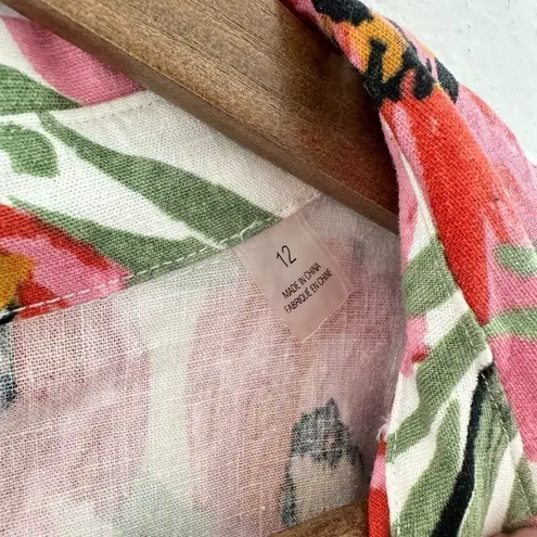 T Tahari Tahari Size 12 Linen Blend Floral Collared Sheath Dress Bridal Shower Wedding