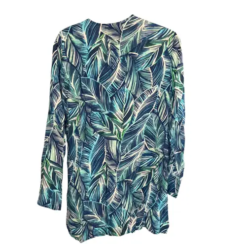 La Blanca Cover Up Tunic Dress Blue Green Palm Leaf Print Womens Medium