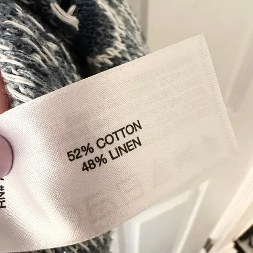 Orvis Blue White Cotton Linen Southwest Knit Boho Poncho Sweater XL - Image 8