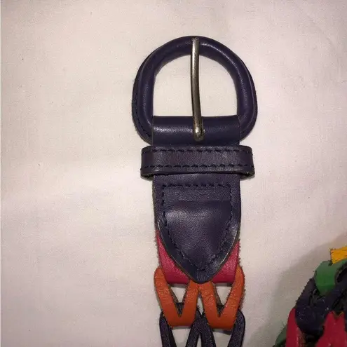 Woven Leather Chain Multicolor Belt Size M/L Guatemala Purple Green Unisex