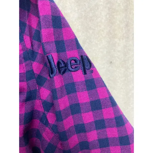 Storm Creek Jeep Plaid Button Down Shirt Womens Medium Pink Navy Long Sleeve Purple
