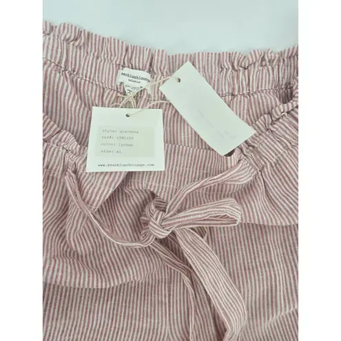 Beach Lunch Lounge Size XL Small Linen Blend Pants Pink Stripe Pull On Waist Tie
