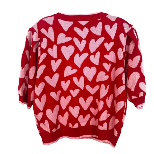 Peach Love California Short Sleeve Heart Sweater Womens Large Red Pink Valentine