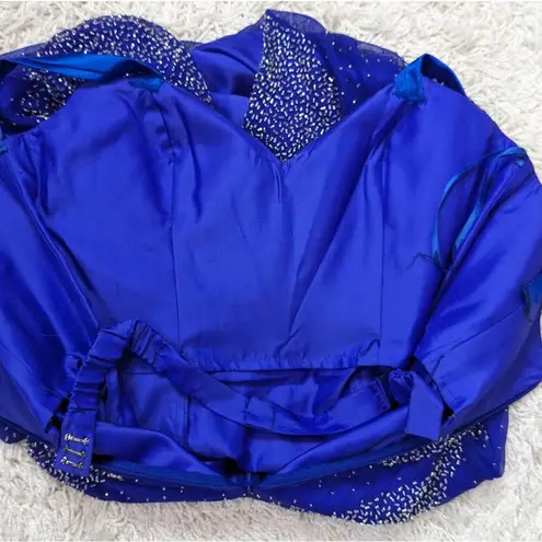 Jazz Couture Designs by Adagio Bella Long Silk Beaded Formal Gown Blue Size 14