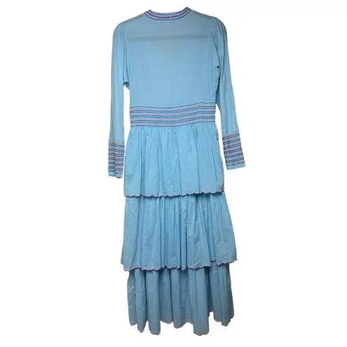 CeliaB Blue Mamma Embroidered Midi Tiered Dress Sz. S Blue