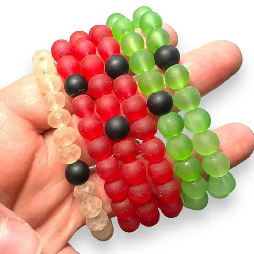 Womens Fashion Bracelets Set of 6 Beaded Stretch Red White Green