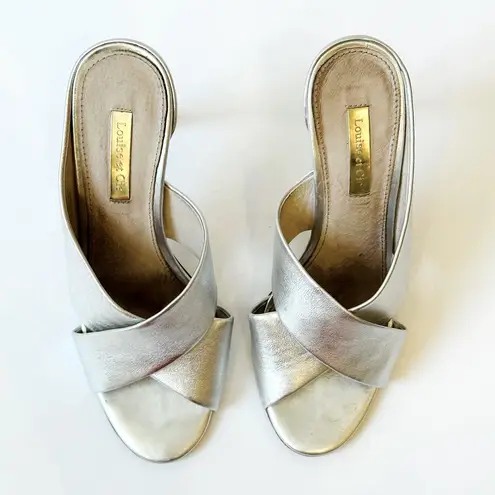 Louise et Cie  Halloway Metallic Sterling Silver Crossover Sandal Shoe Heel 6.5