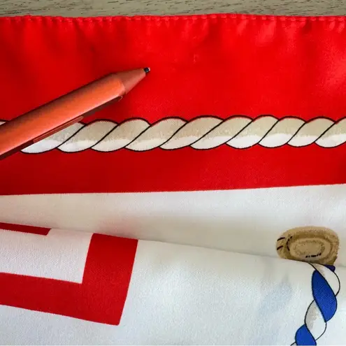 Vintage Large Square Teddy Bear Scarf Red White Blue Made In Italy 34.5” X 34.5”