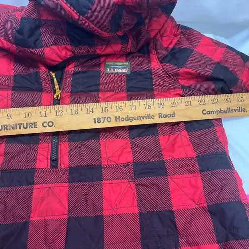 SOLD: L.L. Bean Half ZIP Buffalo Print Hooded Jacket L Petite Red/Black PREOWNED Red Size undefined