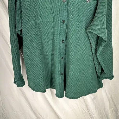 Dark Green Button Down Waffle Knit Long Sleeve Size undefined