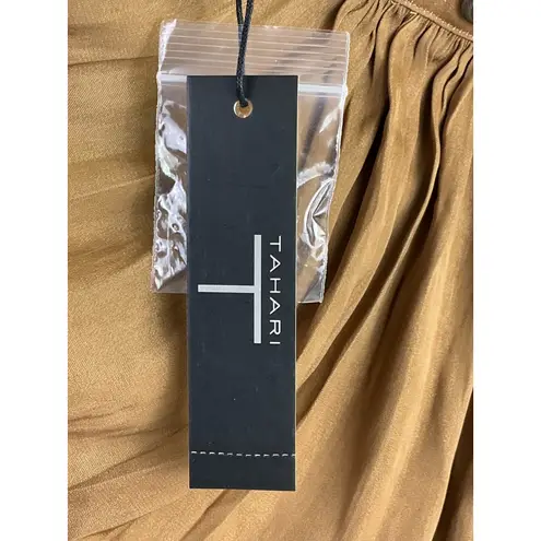 Tahari by ASL Walnut Brown Pleated Button Shoulder Blouse NWT Size S