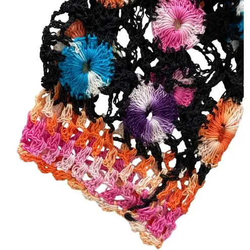 Handmade Black Crochet Multicolor Flower Tunic Swim Cover Top Small