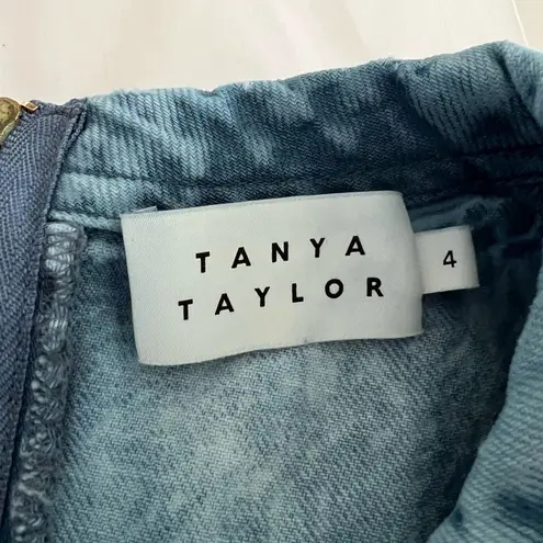 Tanya Taylor Puff Sleeve Acid Wash Denim Mini Dress Size 4 80s Pop Star Energy