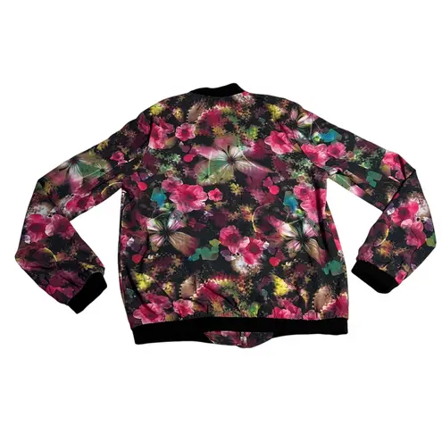 Women's Full Zip Floral Print Lightweight Bomber Jacket Size M Rave Colorful Black Size M