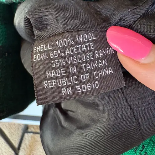 Vintage 80s Kelly Green Plaid Blazer Jacket Wool Velvet Bow Preppy Career Size 8