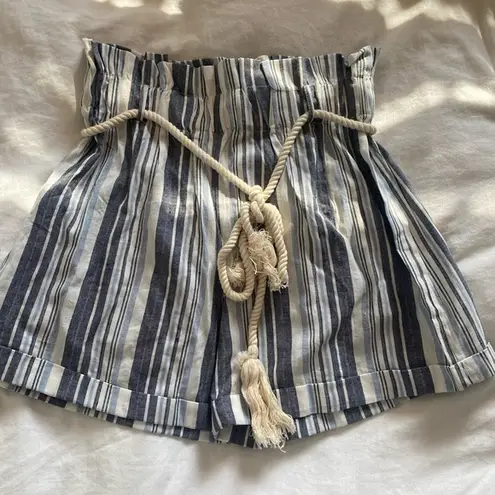 Zaful  Forever Young Striped High-Waisted Shorts- Blue and White