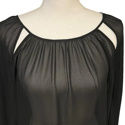 Ro & De NWT  Black Sheer Blouse with Cutouts  Long Sleeve Size Small