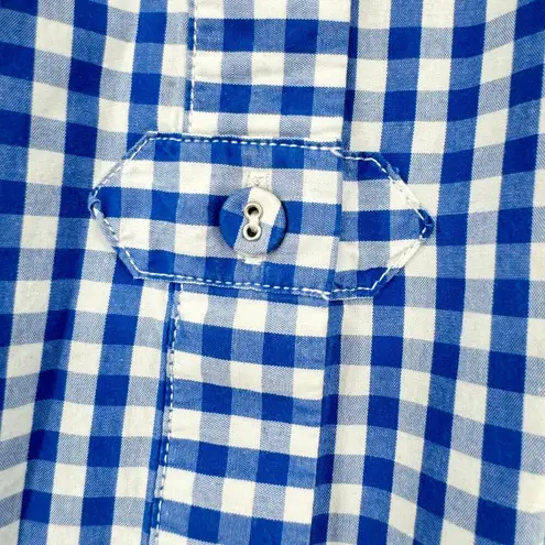 Joan Rivers  shirt blue white gingham check boyfriend tab long sleeve pockets L