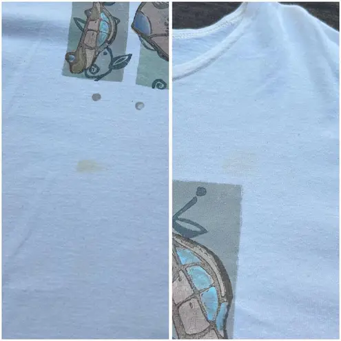 RARE Vintage Blue Fish Clothing Graphic Tee Oversized Cream Shoes T