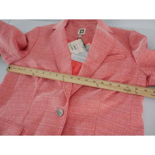 Anne Klein  Tweed One Button Notch Collar Jacket Blazer Red Pear 8