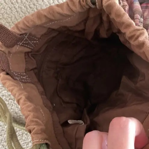 Ruffled Drawstring Bag Backpack Plaid Brown Frills Y2K Casual Lizzie McGuire Green