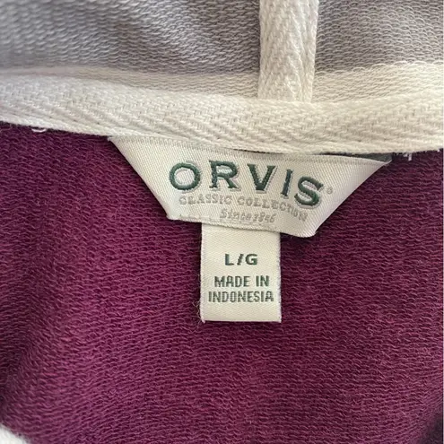 Orvis  Color Block Pullover‎ Long White/Gray Stripped Sleeves & Hoodie Size L