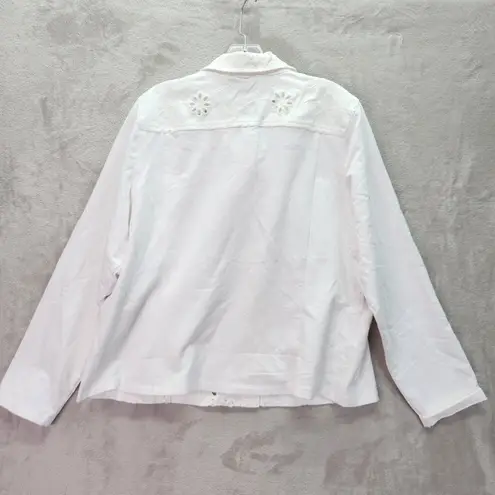Belle by Kim Gravel Eyelet Jacket Womens XS White Flower Knit Sleeves Pockets