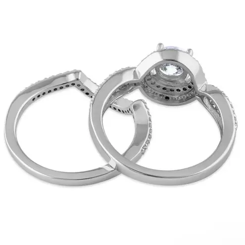 Sterling Silver SIZE 5 925 Halo CZ Wedding Set Ring