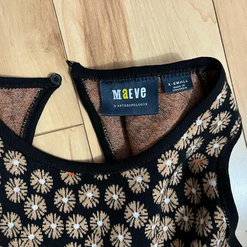 Maeve Anthropologie Jacquard Tunic Top Sz XS Retro 60s 70s Print Front Pockets