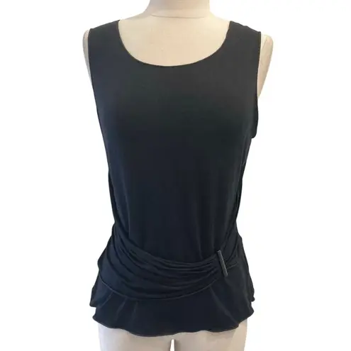 Armani Collezioni Armani black stretch sleeveless top, ladies 10 gathered drape belt detail knit