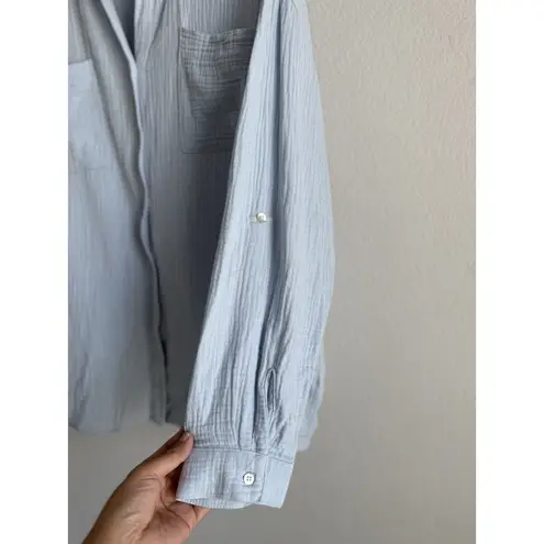 Magaschoni Magashoni Women’s Organic Cotton Button Up Top Size Large Baby Blue Minimalist