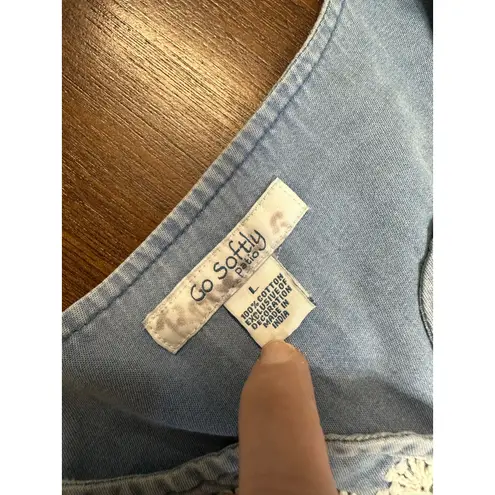 Go Softly Patio Floral Embroidered Dress Women Large Lounge Grandma Mumu House Blue