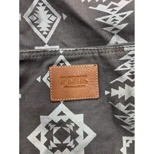 Pink Victoria's Secret Backpack Aztec Geometric Print Canvas Gray Drawstring Bag - Image 5