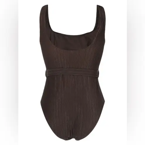 Zimmerman NWT 3 Large Laurel Ribbed Belted One-Piece Swimsuit Chocolate Brown