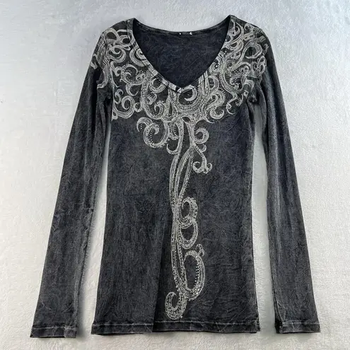 Vocal VTG L Large Top Black Ribbed Embellished Studs Y2K Dark Fairy Goth Punk