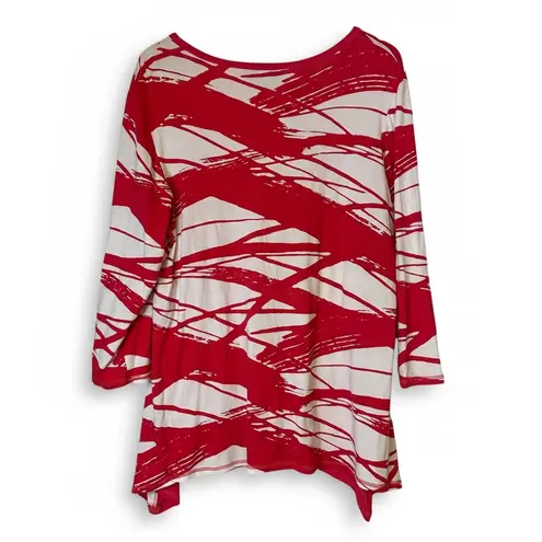Mirror Image Red & White Abstract Slinky Knit Top, Women’s size L, 3/4 Sleeves Size L