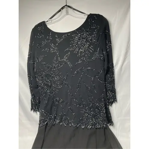 NWT J Kara Women's Scoop Neck Line with 3/4 Sleeve Beaded Top Long Dress Black S Size 6