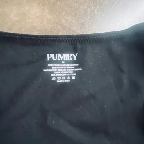 PUMIEY Women's Square Neck Long Sleeve Bodysuit Sexy Body Suit Tops Smoke Cloud Pro Black Size M